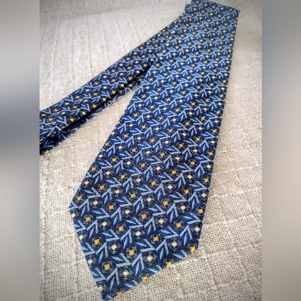 90's Vintage Robert Talbott x Nordstrom Blue & Yellow Tie, Hand Sewn in the USA - Picture 2 of 8